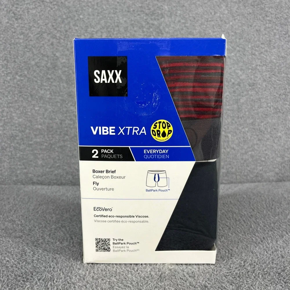 Saxx Vibe Xtra Boxer Briefs Mens XL Black Red Striped 2-Pack 6